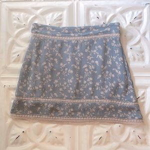 Whitebloom & Cactus Boho Floral mini skirt | Blue & Pale Pink